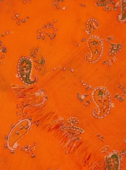 Flash Sale Short Scarf In Orange Paisley Wool Men Accessories.