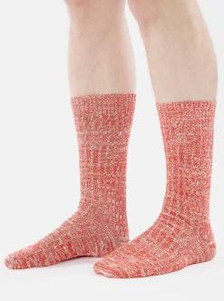 Online Slub Sock In Red Slub Knit Men Underwear & Socks.