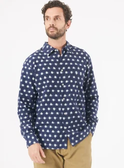 Outlet Square Pocket Shirt In Indigo Vintage Double Ikat Men Shirts.