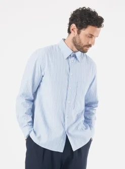 New Square Pocket Shirt In Blue Posh Stripe Cotton Men Shirts.