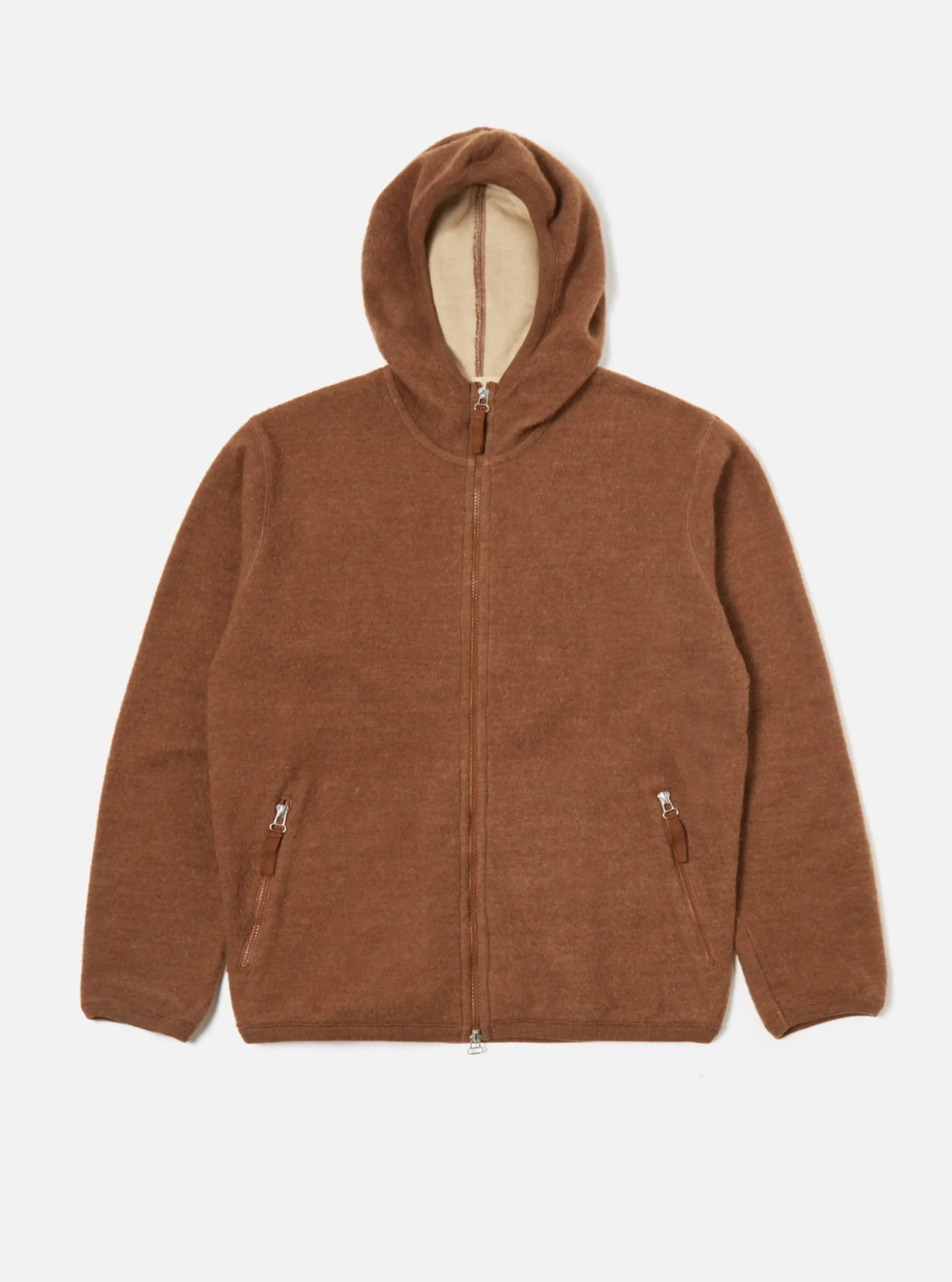 Fashion Surfer Hoodie In Brown Soft Wool Cotton Knit Men Fleece.