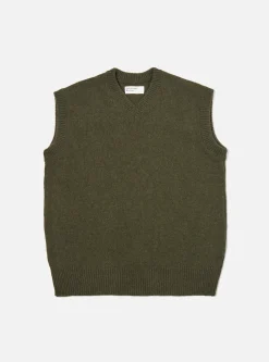 Fashion Sweater Vest In Olive Eco Wool Men Knitwear.