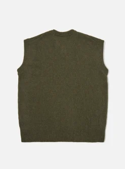 Fashion Sweater Vest In Olive Eco Wool Men Knitwear.