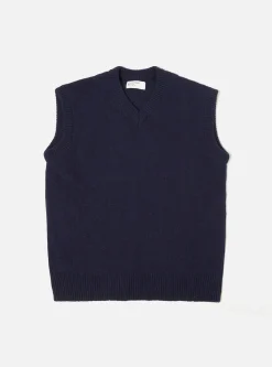Online Sweater Vest In Navy Eco Wool Men Knitwear.