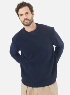 Online Sweater Vest In Navy Eco Wool Men Knitwear.