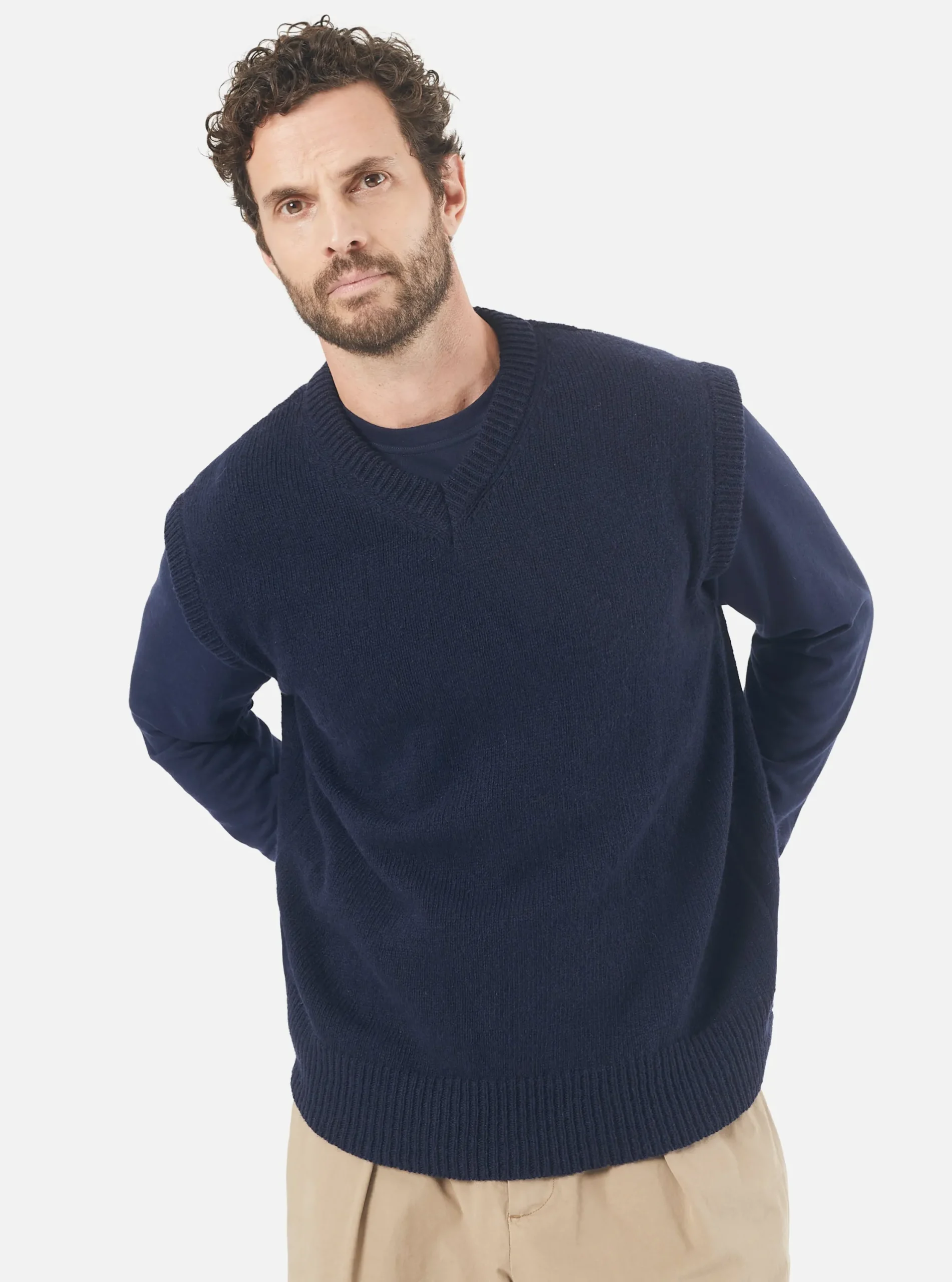 Online Sweater Vest In Navy Eco Wool Men Knitwear.