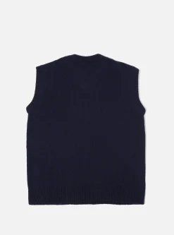 Online Sweater Vest In Navy Eco Wool Men Knitwear.