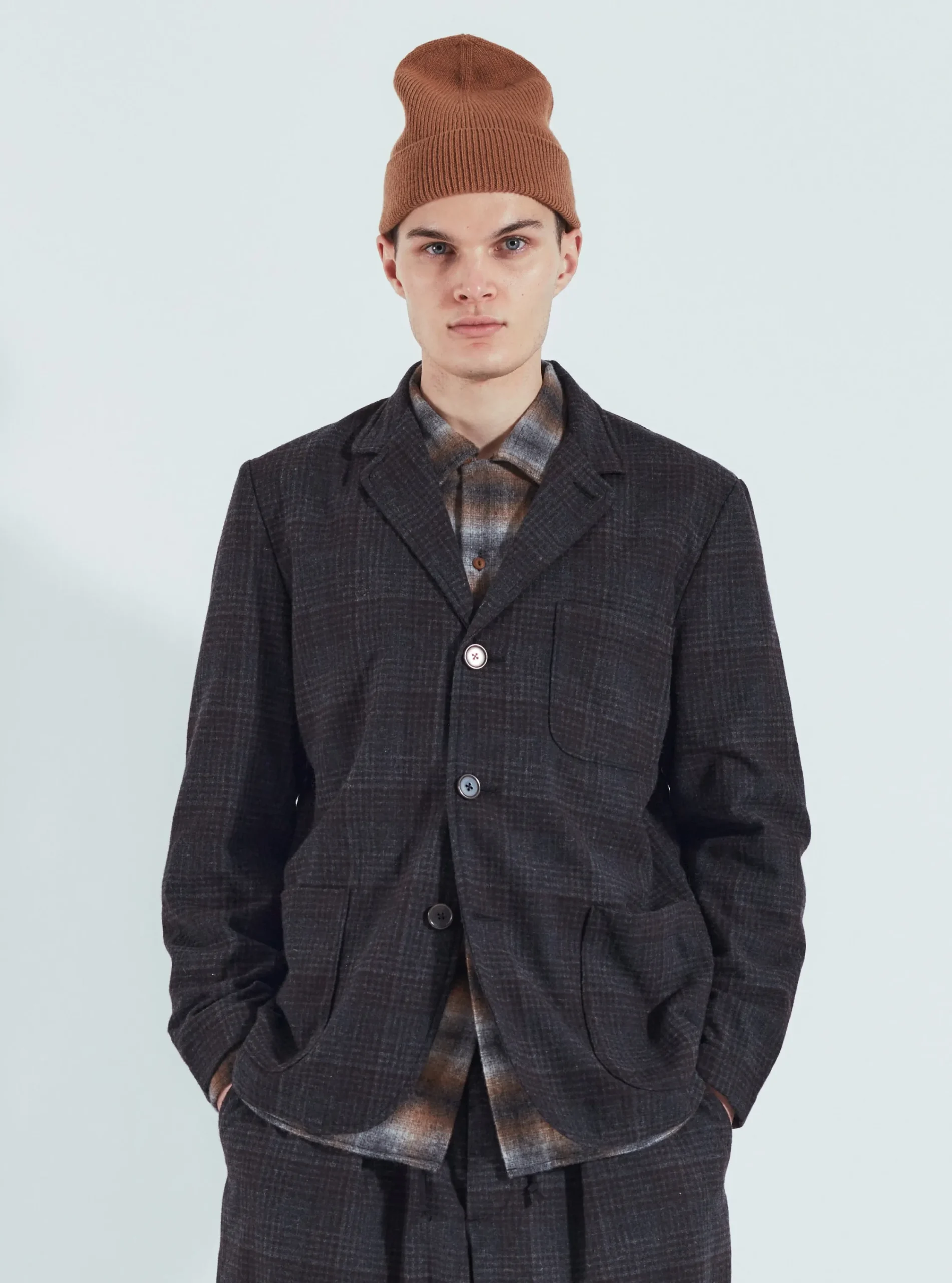 Hot Three Button Jacket In Charcoal Reuse Wool Mix Men Jackets.