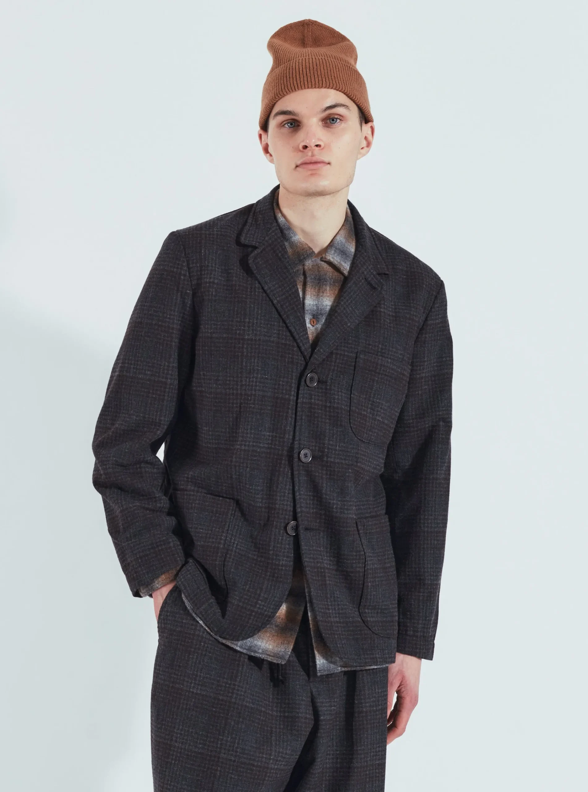 Hot Three Button Jacket In Charcoal Reuse Wool Mix Men Jackets.