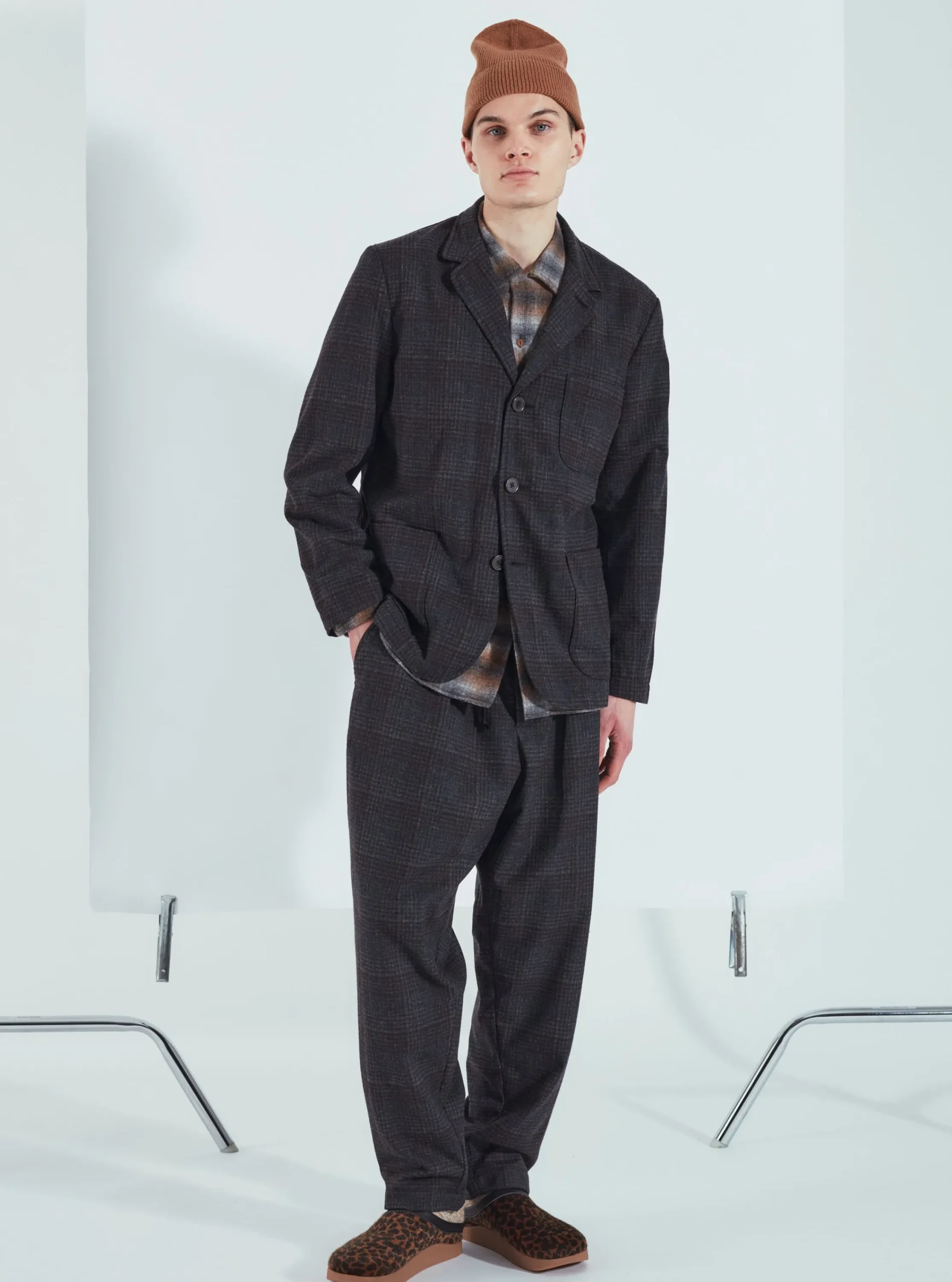 Hot Three Button Jacket In Charcoal Reuse Wool Mix Men Jackets.