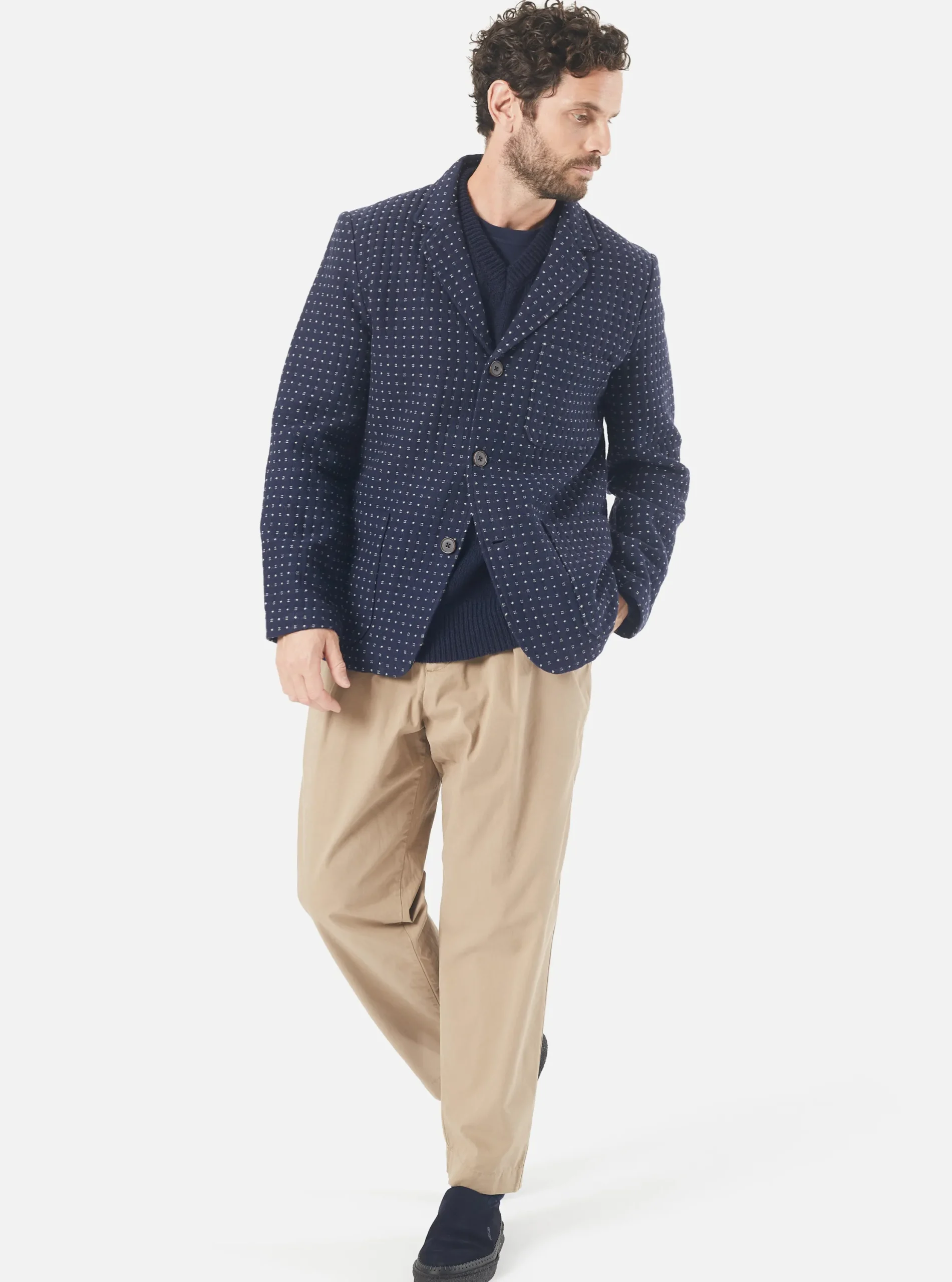 Shop Three Button Jacket In Indigo Shingora Dot Men Jackets.