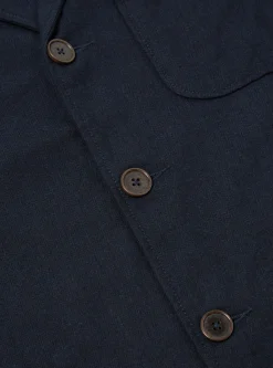 Sale Three Button Jacket In Navy Veta Upcycled Cotton Men Jackets.