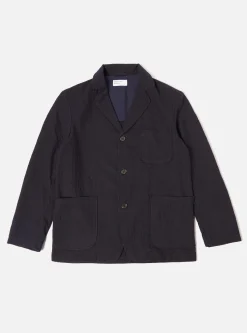 Flash Sale Three Button Jacket In Navy Wool Cotton Check Men Jackets.