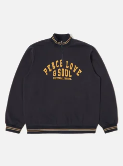 Outlet Vale Half Zip In Navy Brushback Sweat Pl&S Men Tees & Sweats.