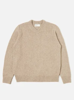 New V Neck Sweater In Oatmeal Eco Wool Men Knitwear.
