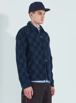 Store Windcheater Jacket In Navy Checkerboard Lambswool Men Jackets.