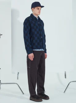 Store Windcheater Jacket In Navy Checkerboard Lambswool Men Jackets.