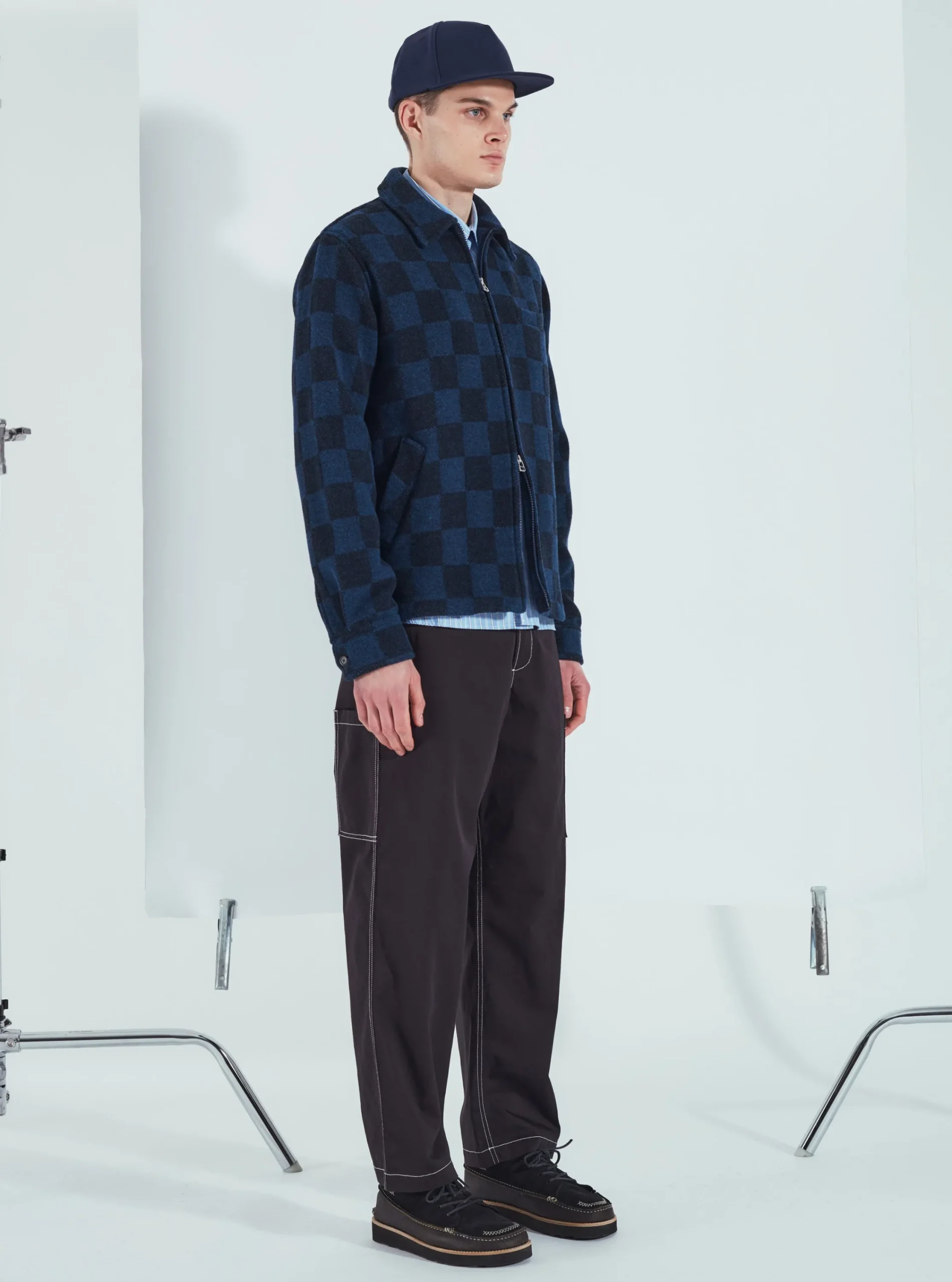 Store Windcheater Jacket In Navy Checkerboard Lambswool Men Jackets.