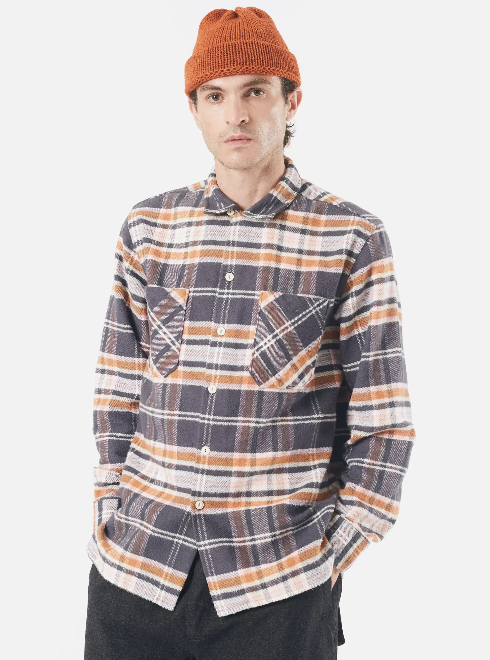 Best Sale Work Shirt In Grey Check Barrow Brush Flannel Men Overshirts.