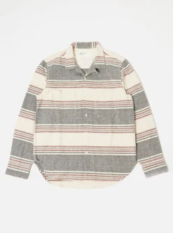 New Work Shirt In Ecru Brushed Stripe Men Overshirts.
