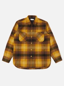 Fashion Work Shirt In Mustard Check Recycled Wool Mix Flannel Men Overshirts.