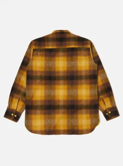 Fashion Work Shirt In Mustard Check Recycled Wool Mix Flannel Men Overshirts.