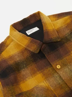 Fashion Work Shirt In Mustard Check Recycled Wool Mix Flannel Men Overshirts.