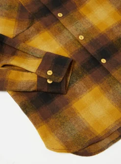 Fashion Work Shirt In Mustard Check Recycled Wool Mix Flannel Men Overshirts.