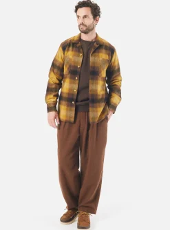 Fashion Work Shirt In Mustard Check Recycled Wool Mix Flannel Men Overshirts.
