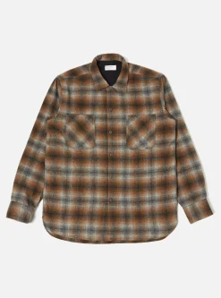 Sale Work Shirt In Brown Check Recycled Wool Mix Flannel Men Overshirts.