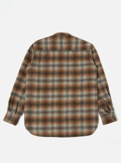 Sale Work Shirt In Brown Check Recycled Wool Mix Flannel Men Overshirts.