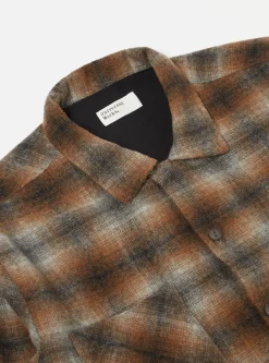 Sale Work Shirt In Brown Check Recycled Wool Mix Flannel Men Overshirts.