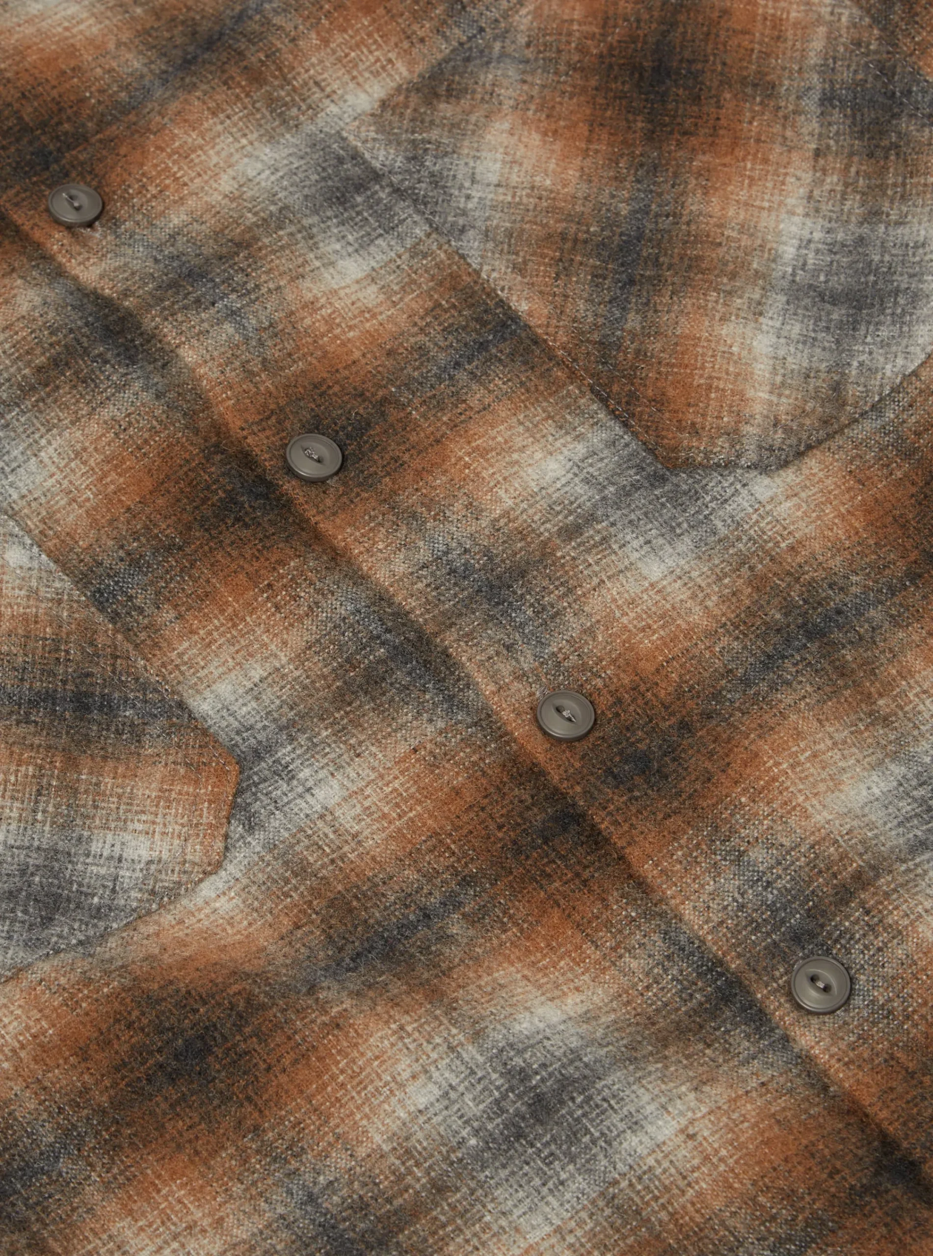 Sale Work Shirt In Brown Check Recycled Wool Mix Flannel Men Overshirts.