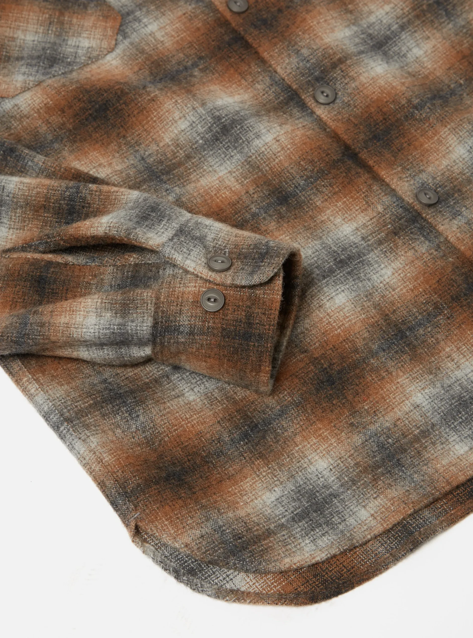 Sale Work Shirt In Brown Check Recycled Wool Mix Flannel Men Overshirts.