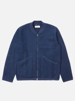 Hot Zip Bomber In Indigo Wool Fleece Men Fleece.