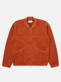 Clearance Zip Bomber In Orange Wool Fleece Men Fleece.