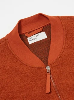Clearance Zip Bomber In Orange Wool Fleece Men Fleece.