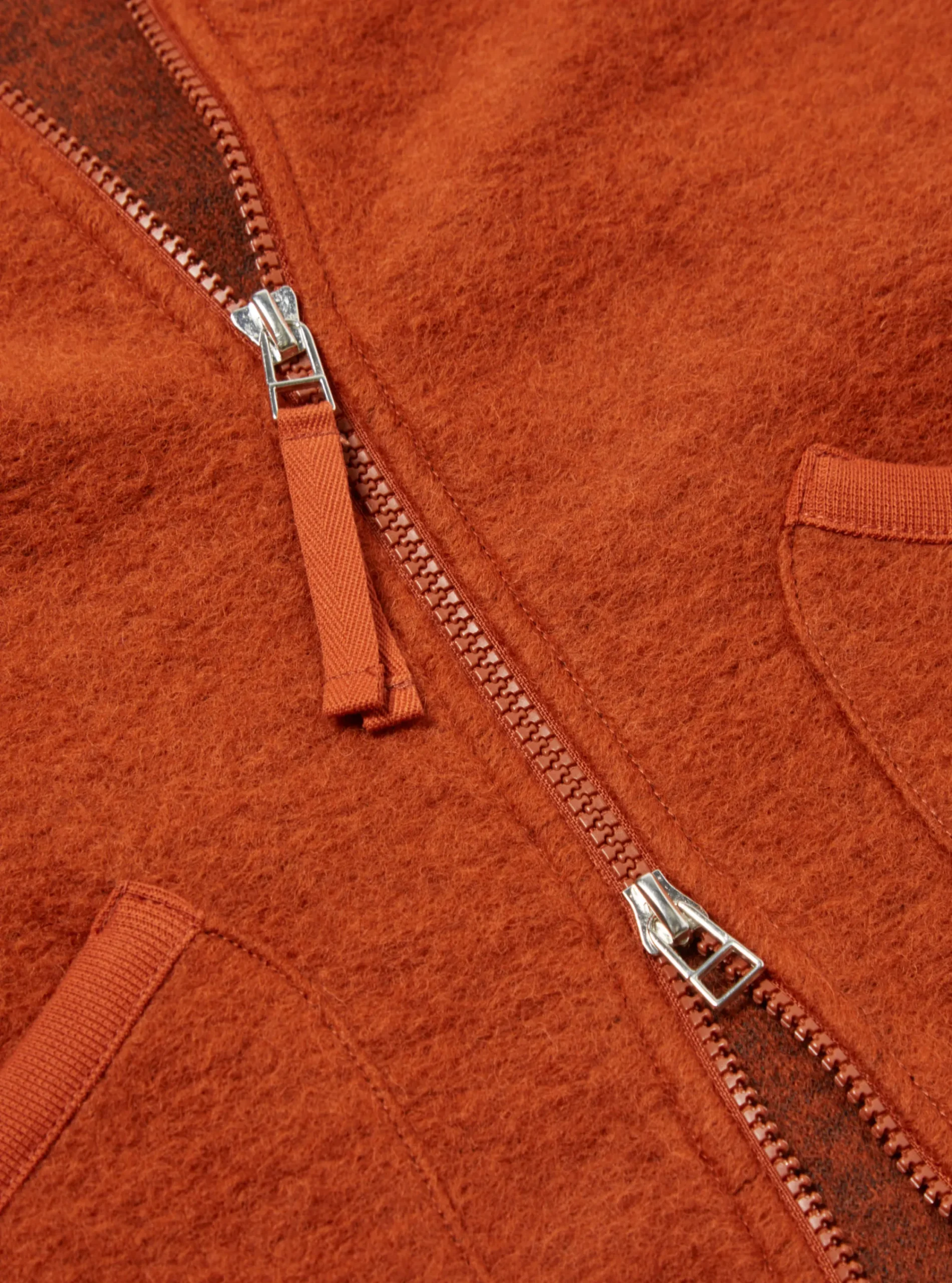 Clearance Zip Bomber In Orange Wool Fleece Men Fleece.
