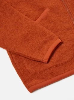 Clearance Zip Bomber In Orange Wool Fleece Men Fleece.
