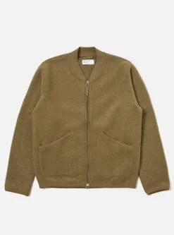 Best Sale Zip Bomber In Lovat Wool Fleece Men Fleece.