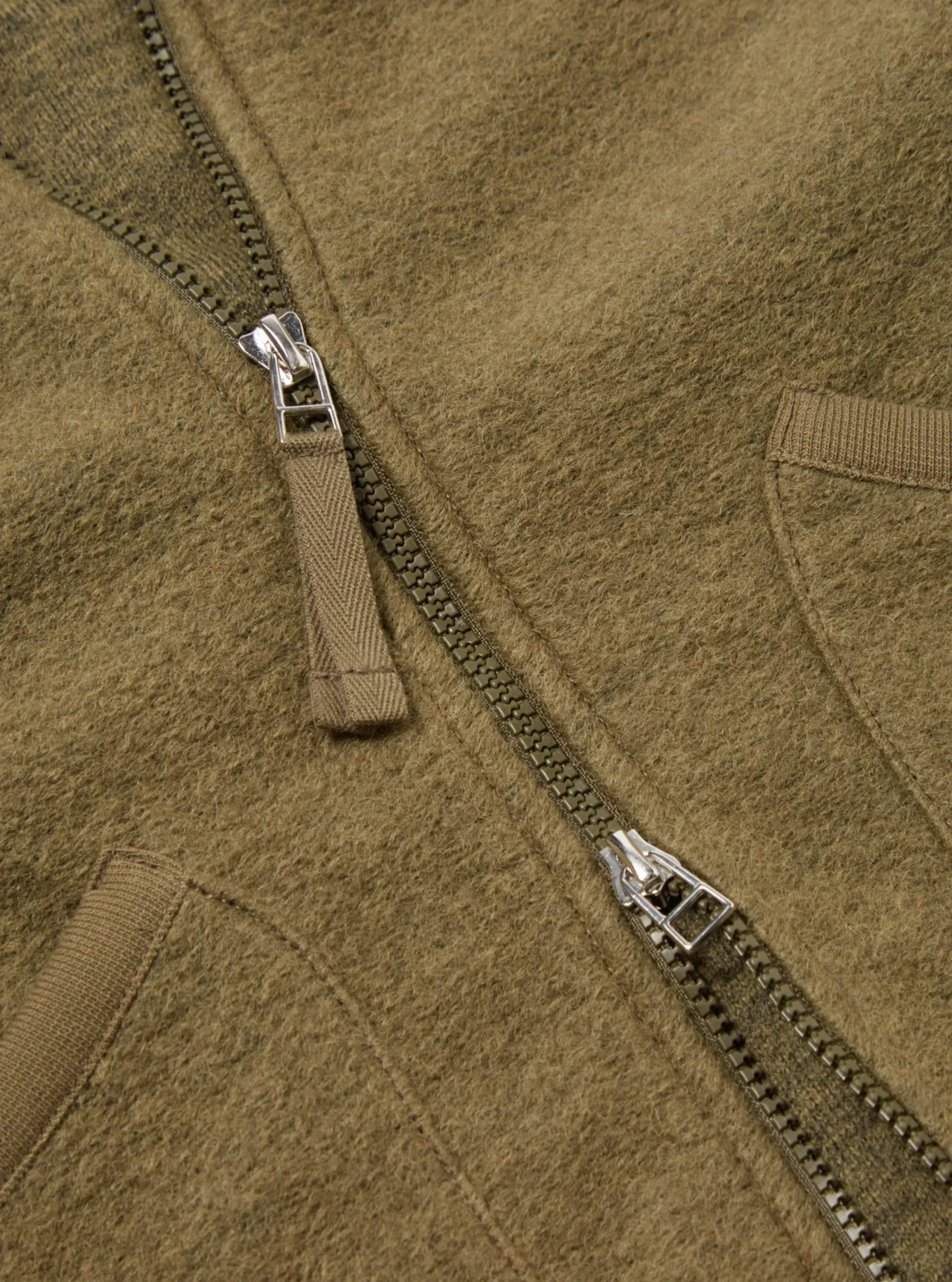 Best Sale Zip Bomber In Lovat Wool Fleece Men Fleece.
