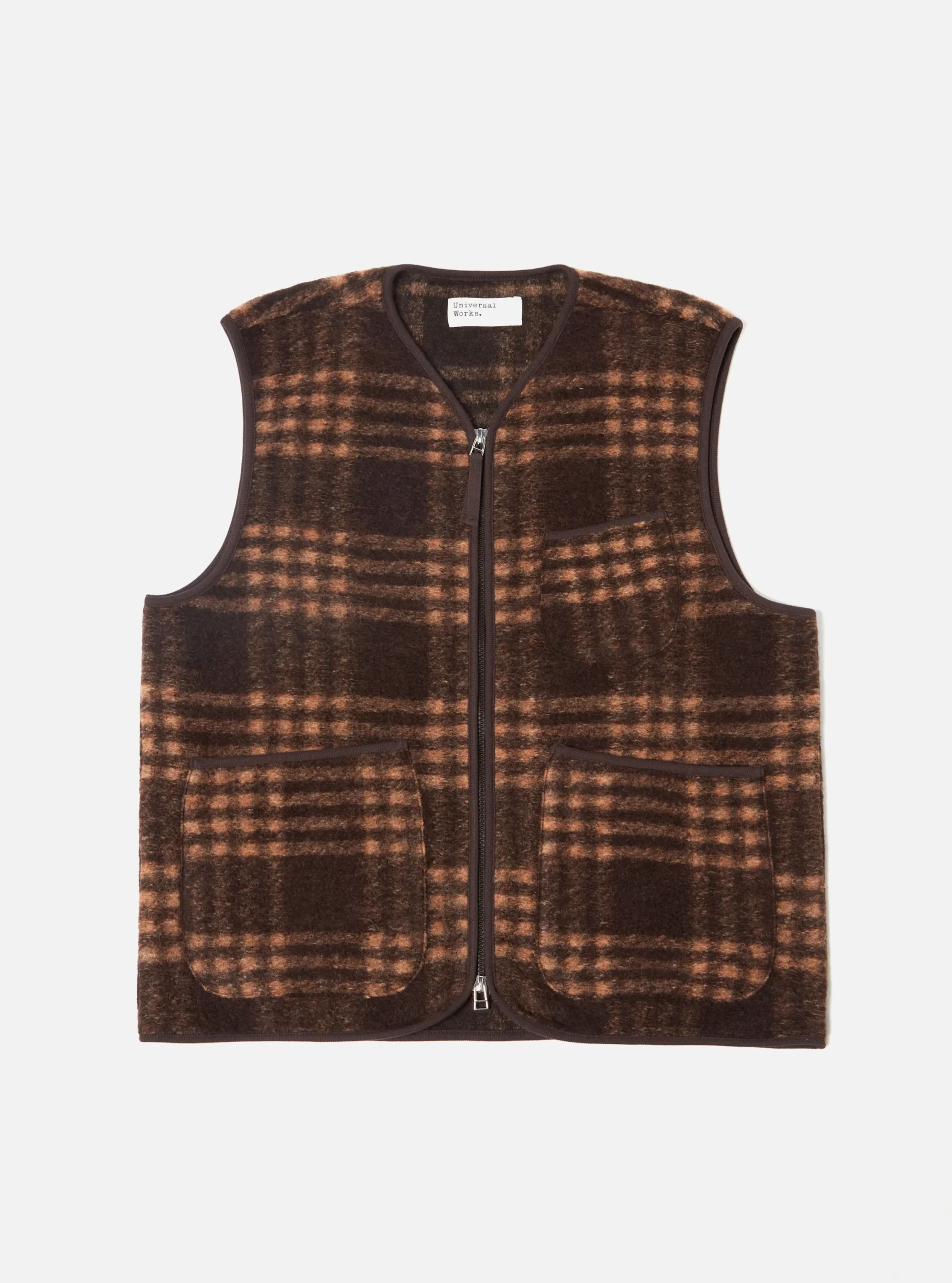 Best Sale Zip Gilet In Brown Check Duke Fleece Men Fleece.