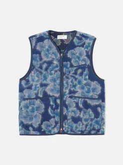 New Zip Gilet In Navy Flower Fleece Men Fleece.