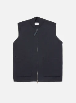 Cheap Zip Knitwork Gilet In Navy Merino Knit Men Knitwear.
