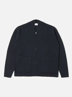 Fashion Zip Knitwork Jacket In Navy Merino Knit Men Knitwear.