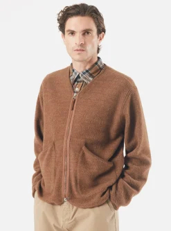 Online Zip Liner Jacket In Brown Soft Wool Cotton Knit Men Fleece.