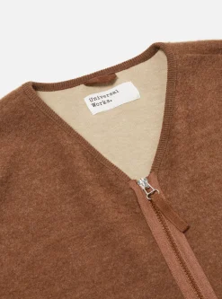 Online Zip Liner Jacket In Brown Soft Wool Cotton Knit Men Fleece.