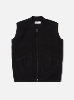 New Zip Waistcoat In Black Wool Fleece Men Fleece.